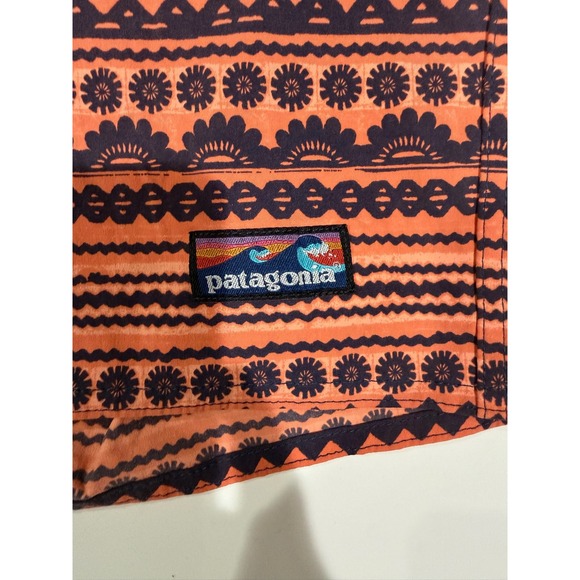 Patagonia Orange Wavefarer Boardshorts Navy Tribal Geometric Print STY86543 Mens - Picture 6 of 6